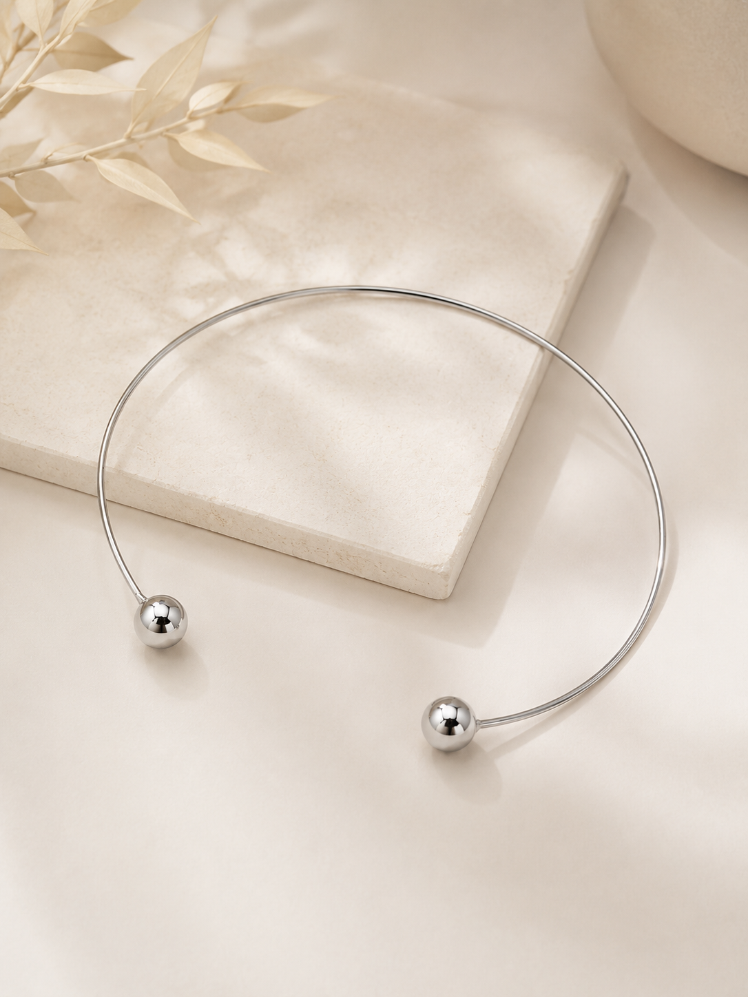 Choker Aro Duas Esferras Ródio Branco