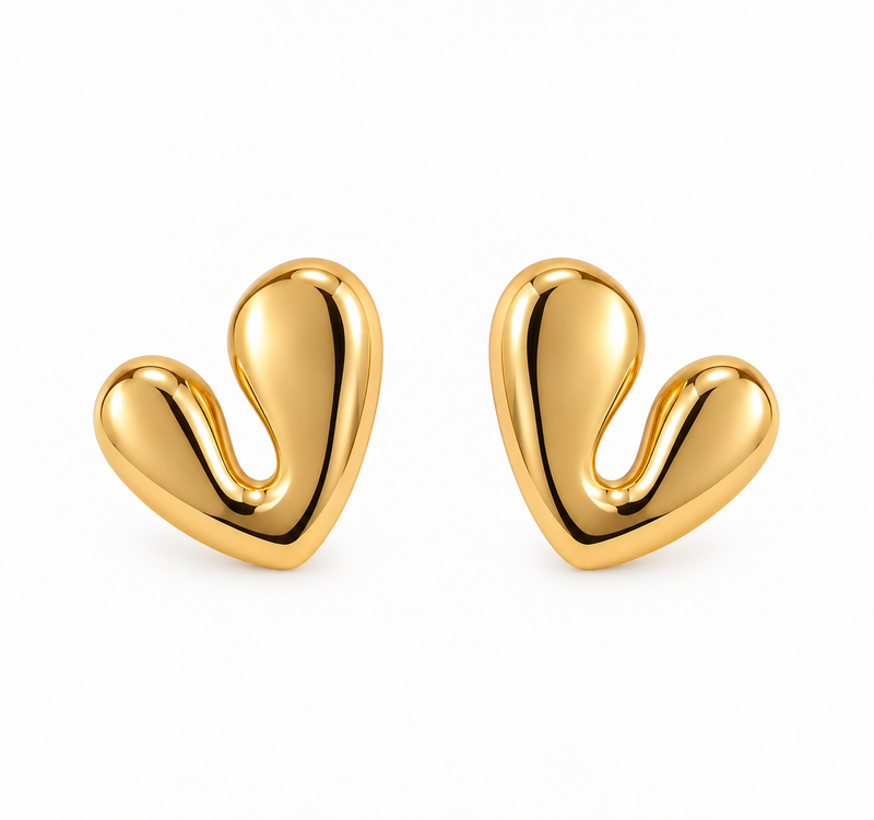 Brinco Coração Orgânico Liso Ouro 18k