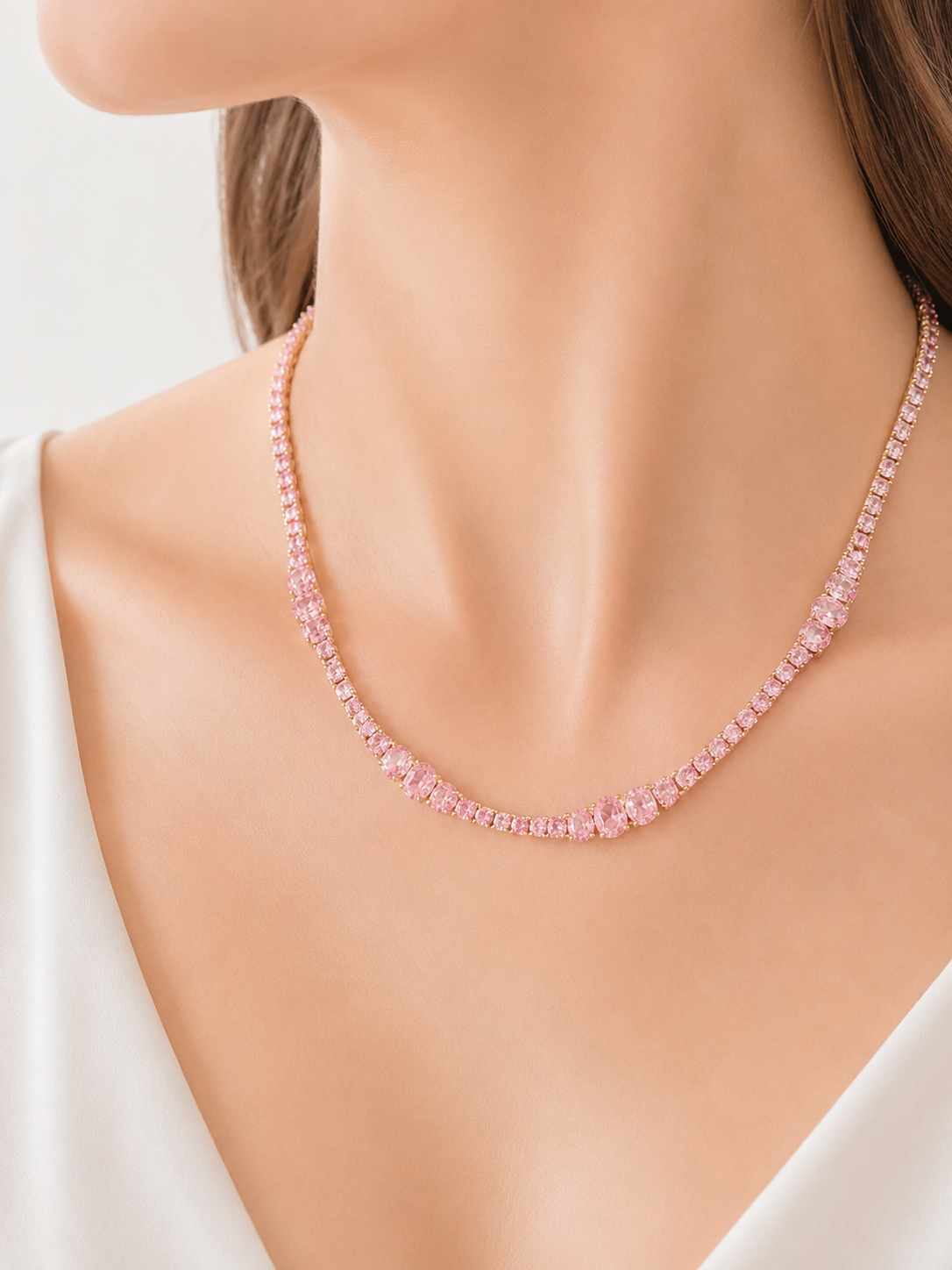 Colar Riviera Royale Quartzo Rosa Ouro 18k