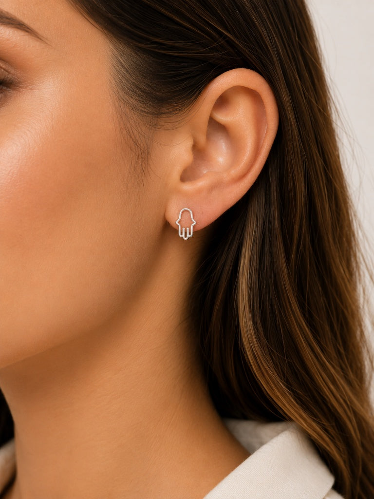 Brinco Mão Hamsa Vazada Prata 925