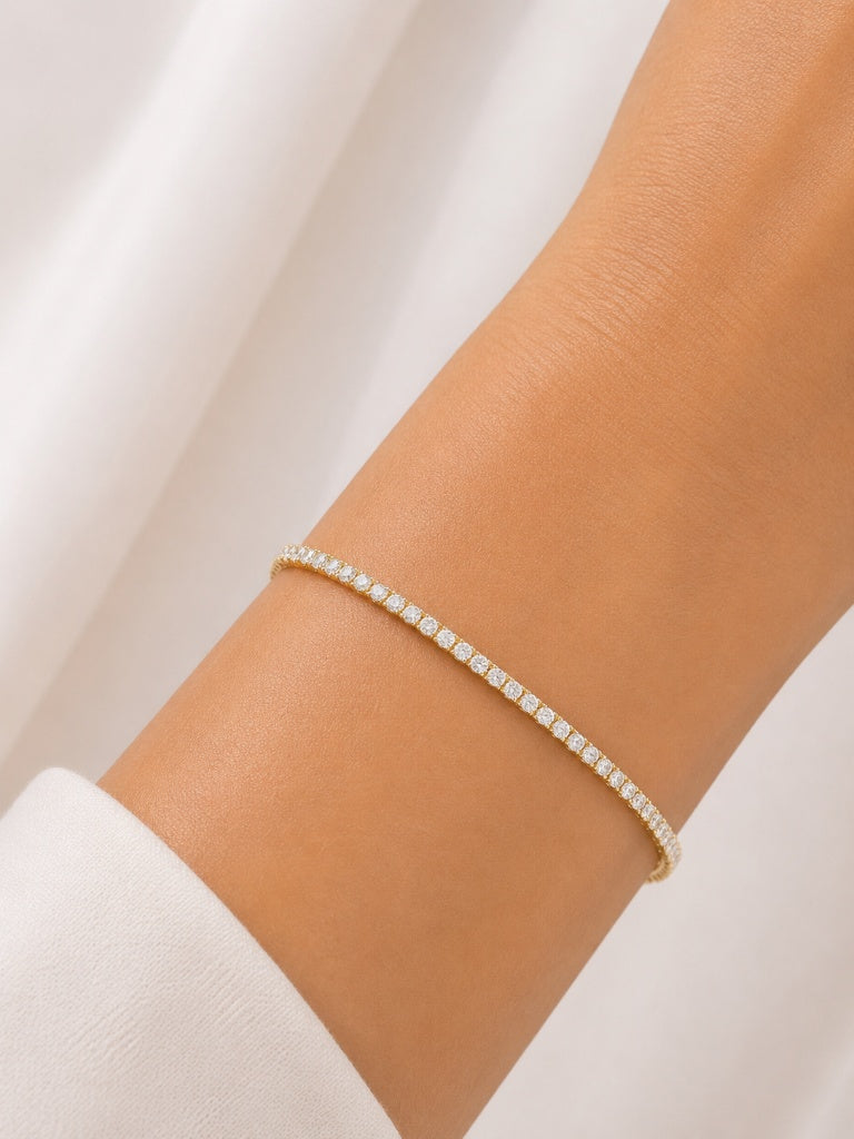 Pulseira Riviera 2mm Cristal Regulável Ouro 18k