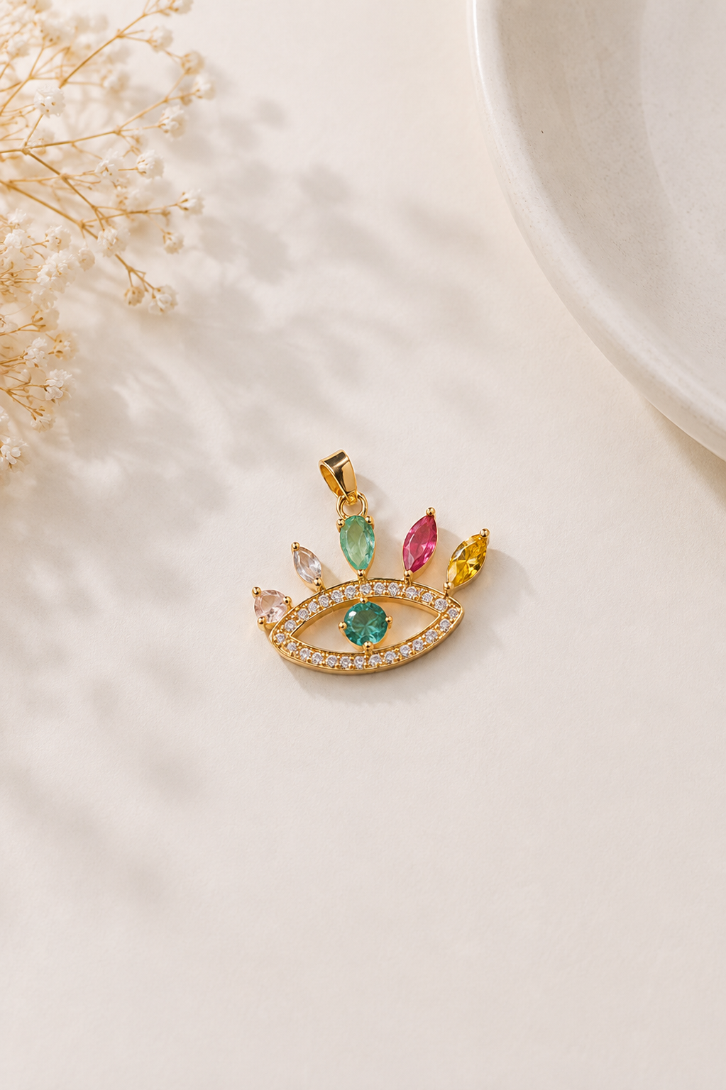 Pingente Olho Grego Navete Colorido Ouro 18k