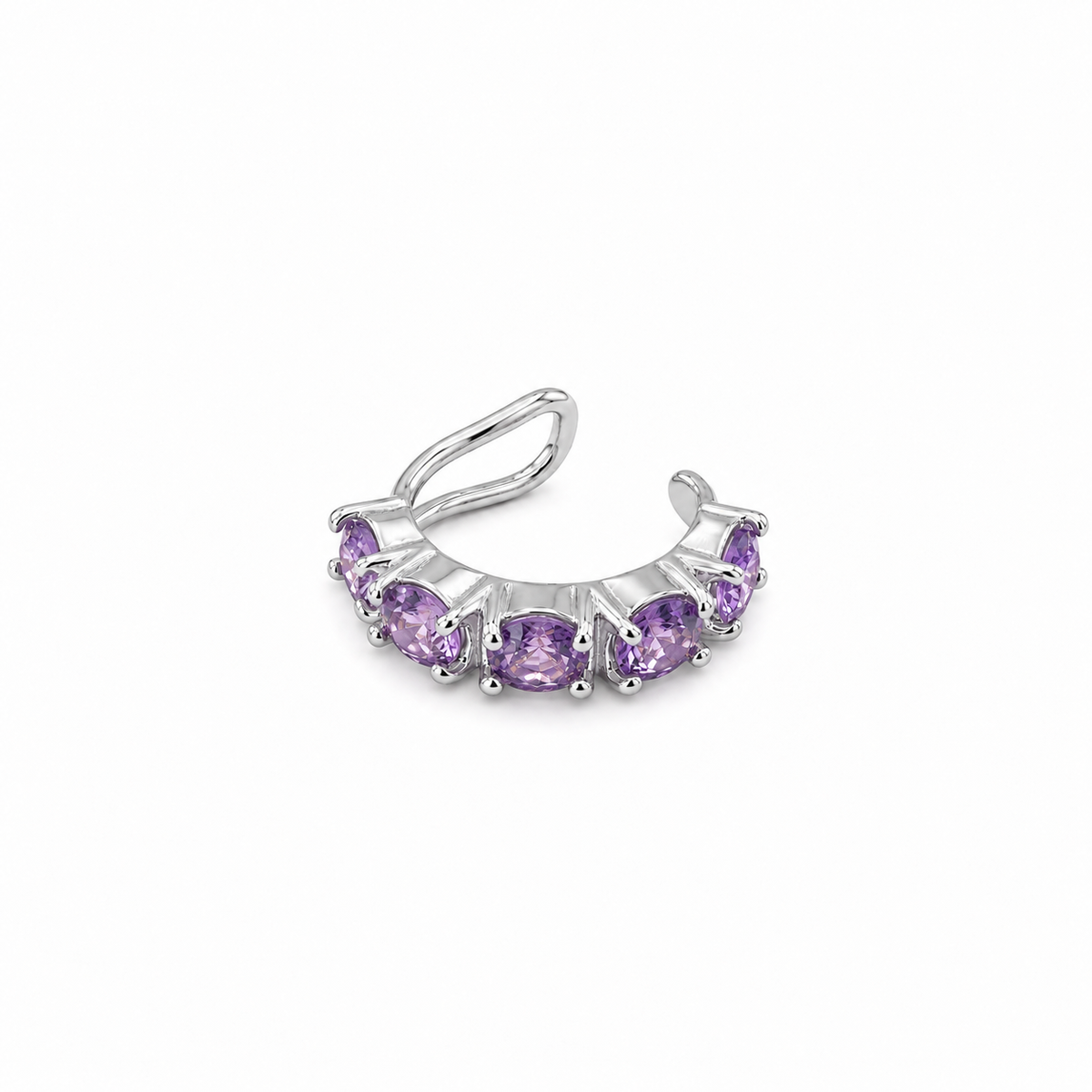 Piercing Fake em Zircônia Ametista Ródio Branco