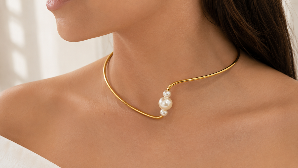 Choker Aro 3 Pérolas Ouro 18k