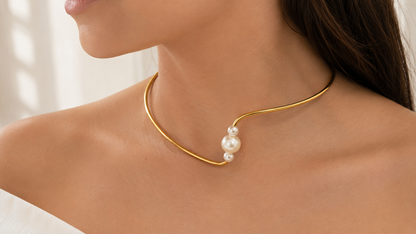 Choker Aro 3 Pérolas Ouro 18k