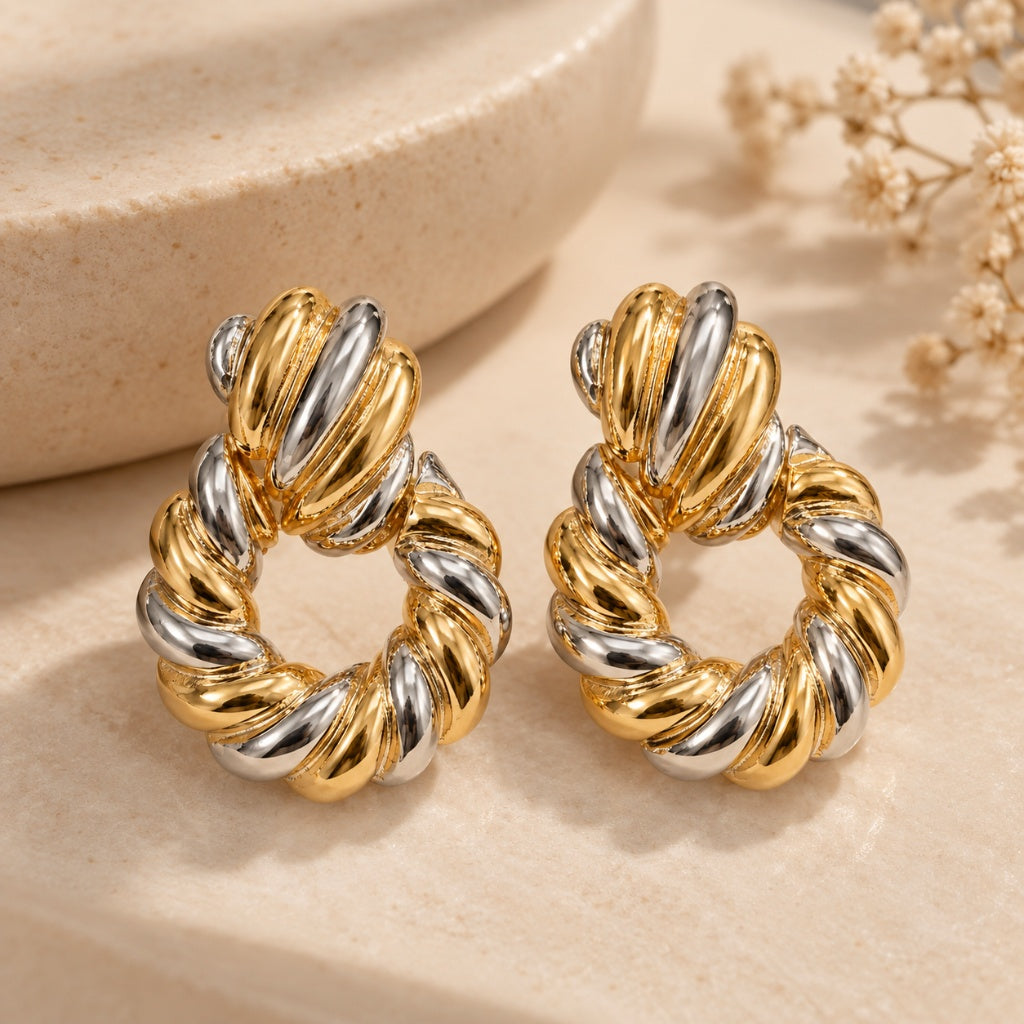 Brinco Duo Glow Ouro 18k com Ródio Branco