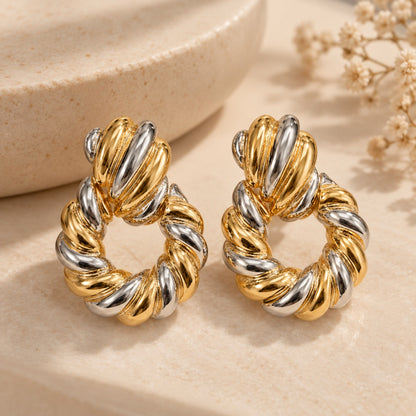 Brinco Duo Glow Ouro 18k com Ródio Branco