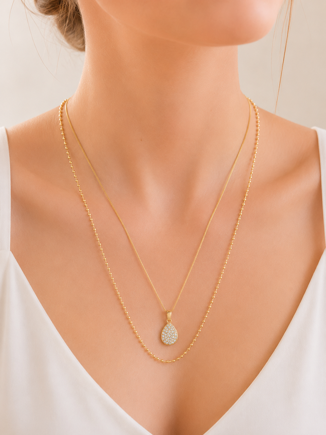 Colar Duplo Gota Micro Cravejada com Esferas MontClair Ouro 18k