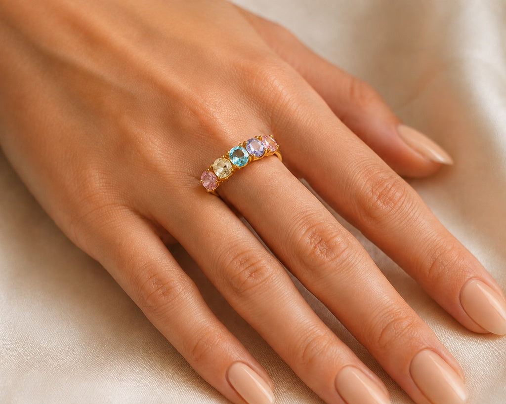 Anel Rainbow Meia Aliança Ciganinha Ouro 18k