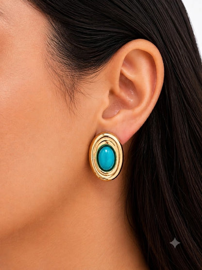 Brinco Pedra Natural Turquesa Ouro 18k