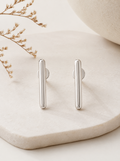 Brinco Retangular Acetinado Ródio Branco