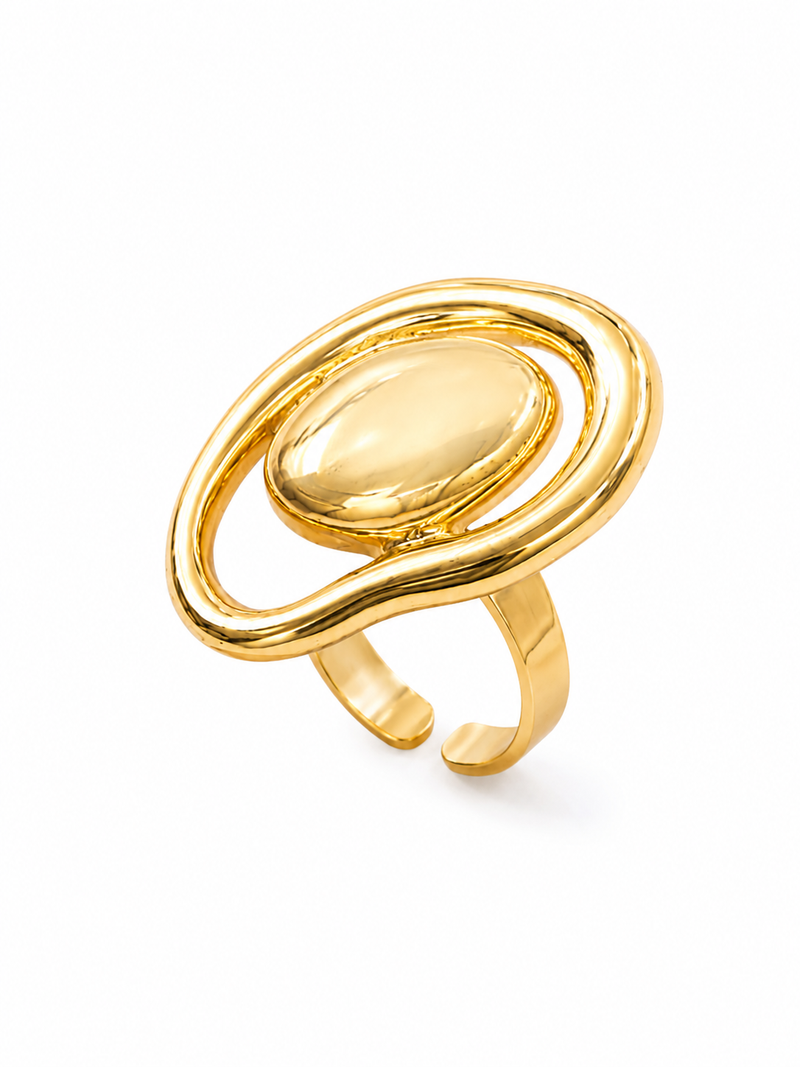 Anel Oval Orgânico Regulável Ouro 18k