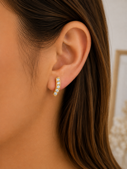 Brinco Ear Cuff Barrinha Cravejada MontClair Ouro 18k