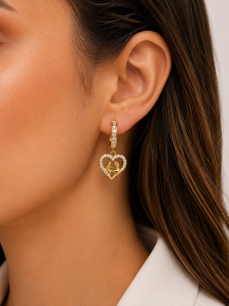 Brinco Argola Cravejada Mãe/Filho Ouro 18k