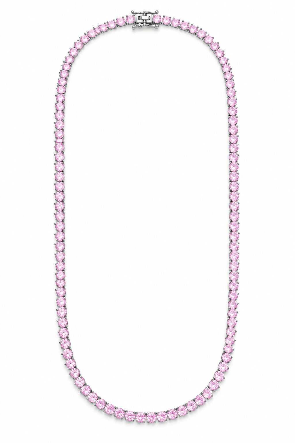 Colar Riviera Três Pontas Quartzo Rosa Ródio Branco