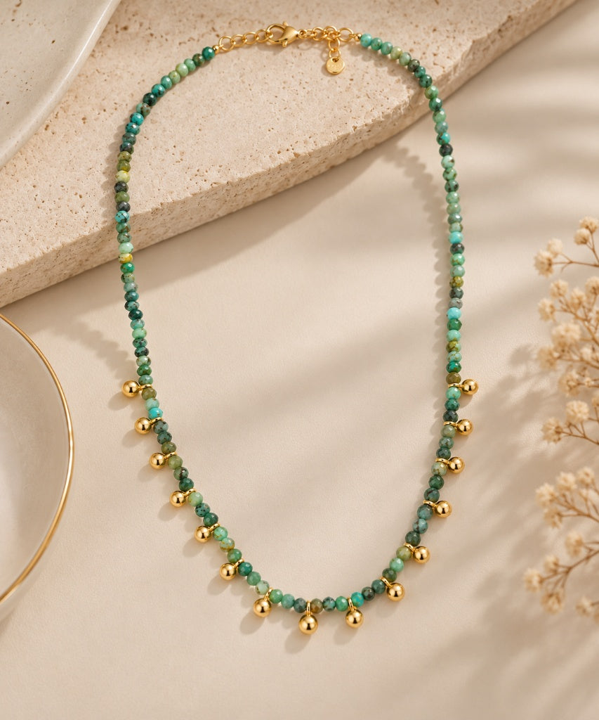 Colar Bolinhas com Pedras Naturais Ouro 18k