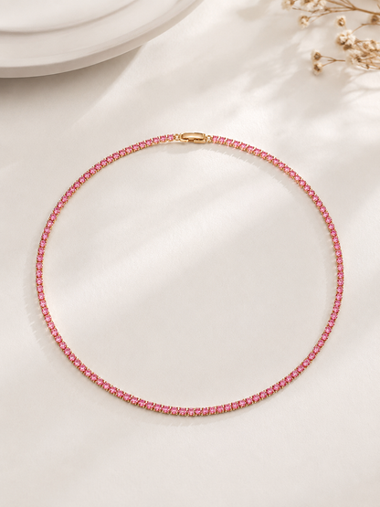 Colar Riviera Rosa 2mm Ouro 18k
