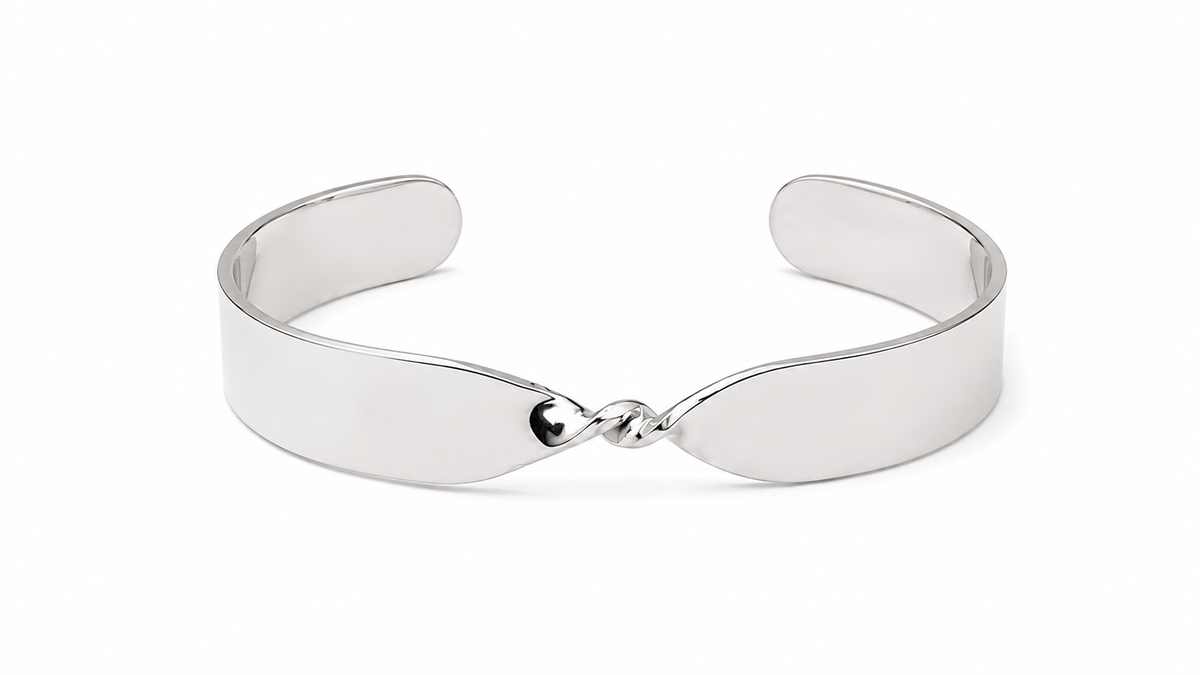 Bracelete Nó Liso Largo Ródio Branco
