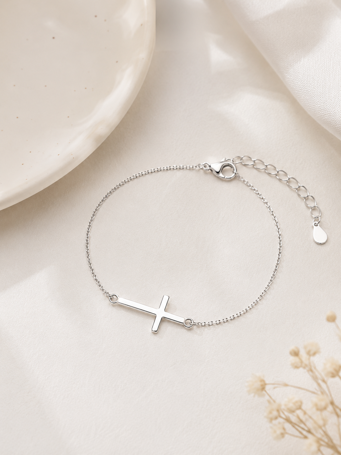 Pulseira Cruz Horizontal Prata 925