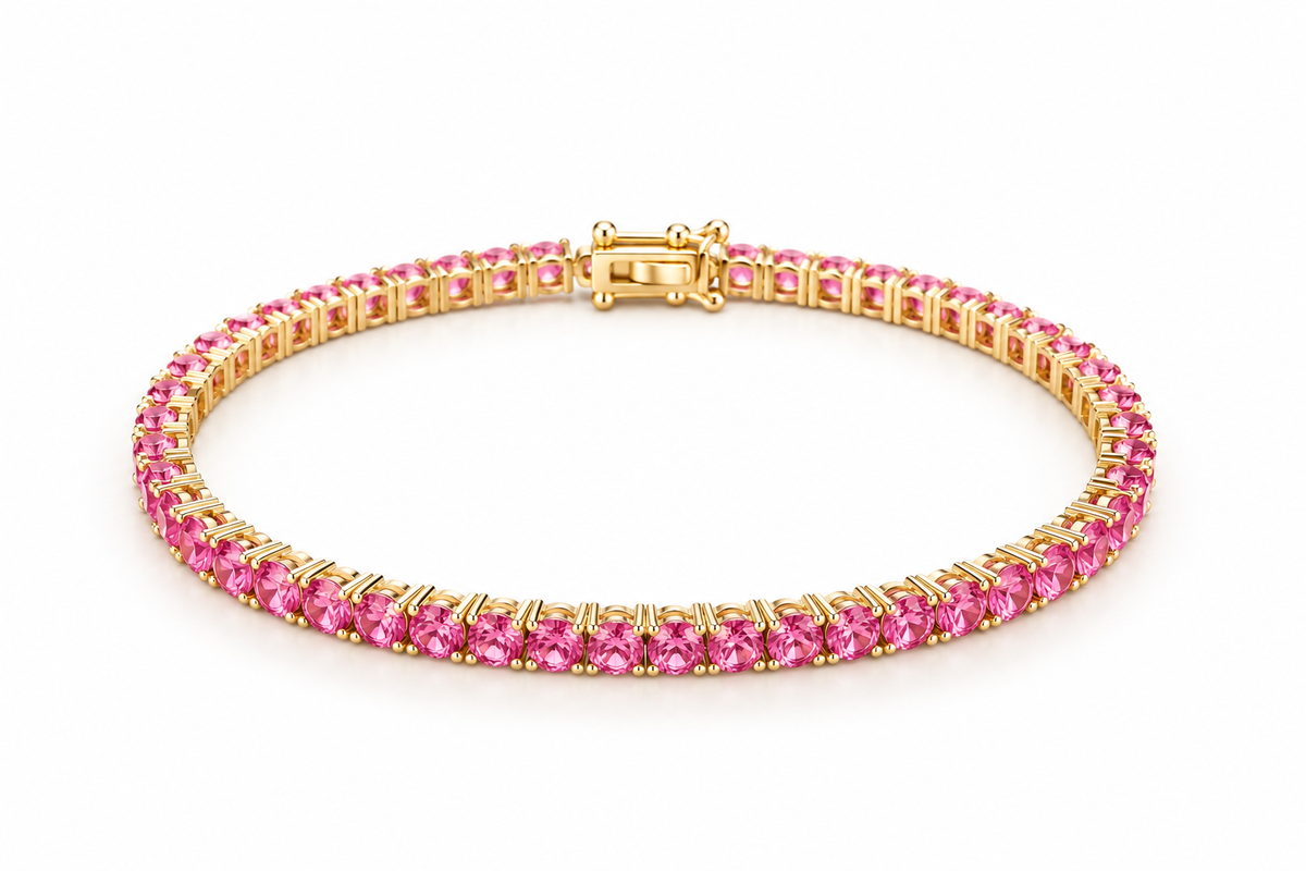 Pulseira Riviera Três Pontas Pink Ouro 18k