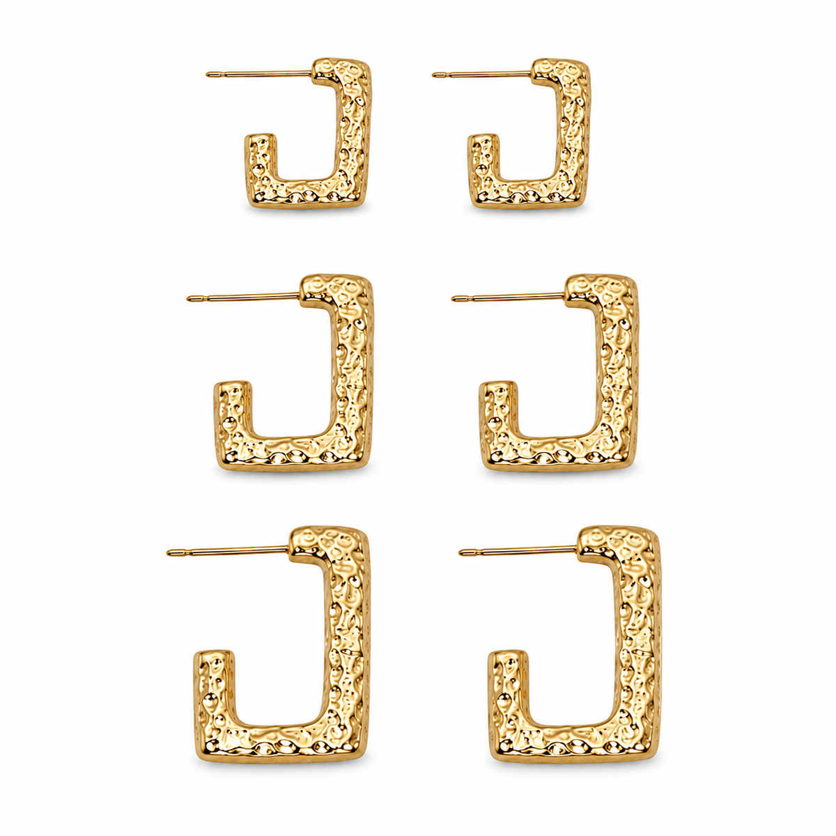 Brinco Trio Argola Retangular Martelada MontClair Ouro 18k