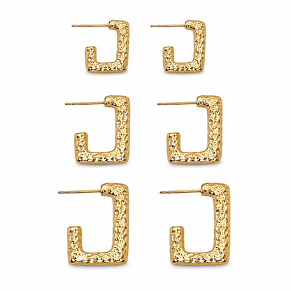 Brinco Trio Argola Retangular Martelada MontClair Ouro 18k