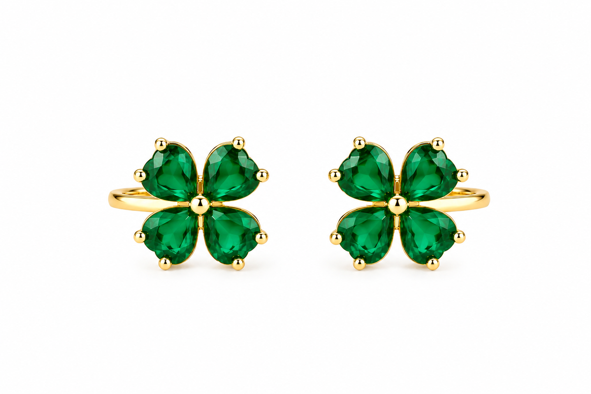 Brinco Flor Esmeralda Ouro 18k