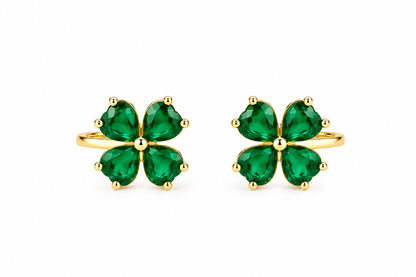 Brinco Flor Esmeralda Ouro 18k