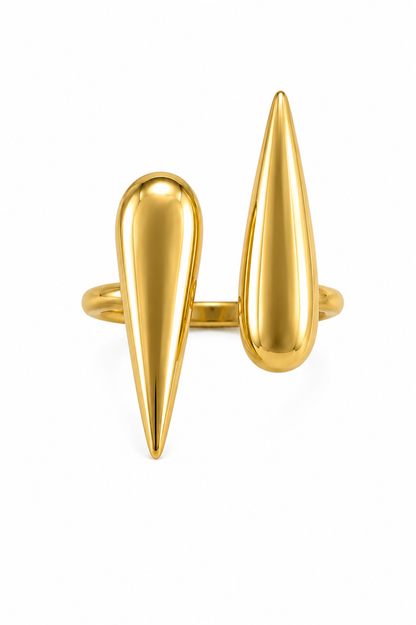 Anel Duas Gotas Invertida Esticada Ouro 18k
