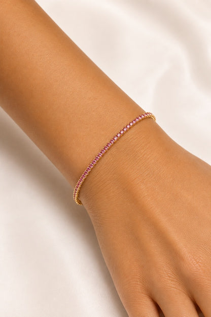 Pulseira Riviera Rosa 2mm Ouro 18k