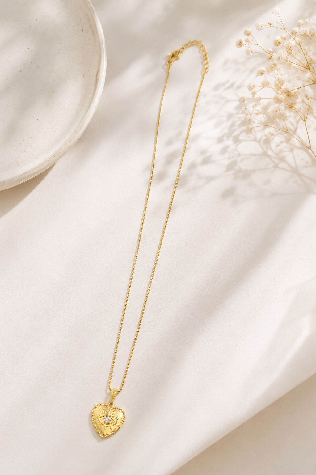 Colar Coração com Olho com Zircônia Ouro 18k