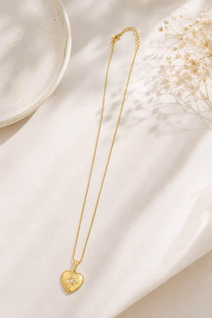 Colar Coração com Olho com Zircônia Ouro 18k