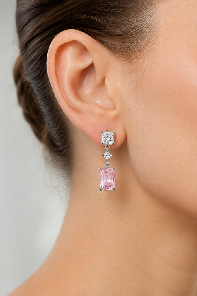 Brinco Zircônias Pink Cristal Prata 925