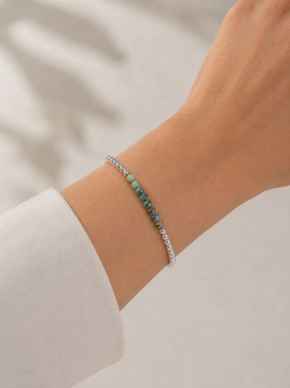 Pulseira Bolinha com Pedra Natural Ródio Branco