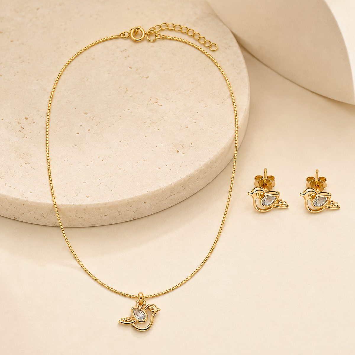 Conjunto Espírito Santo com Zircônia Ouro 18k