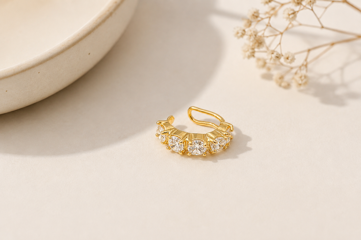 Piercing Fake em Zircônia Cristal Ouro 18k