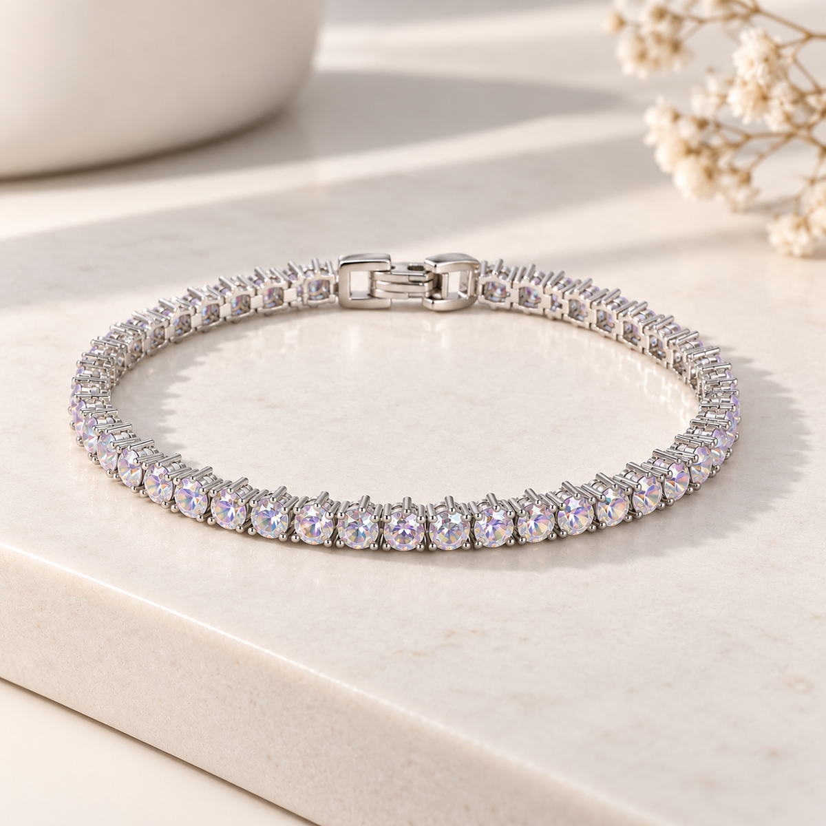 Pulseira Riviera Três Pontas Furta-Cor Ródio Branco
