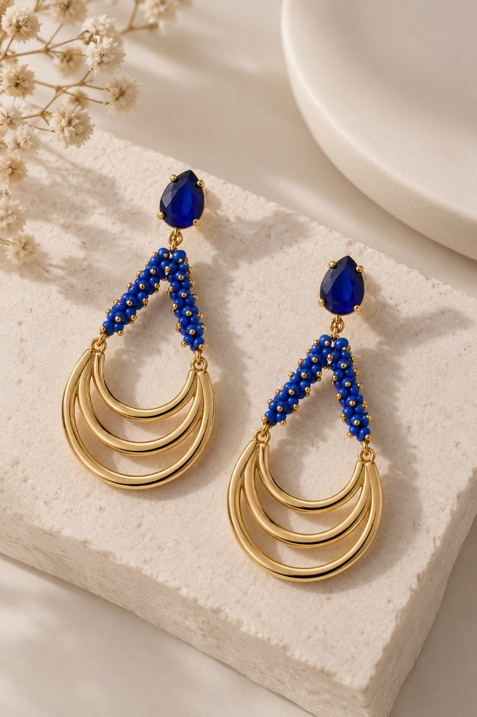 Scarlat SKU 15248 foto 2 | Brinco Leque Pedras Naturais Ouro 18k