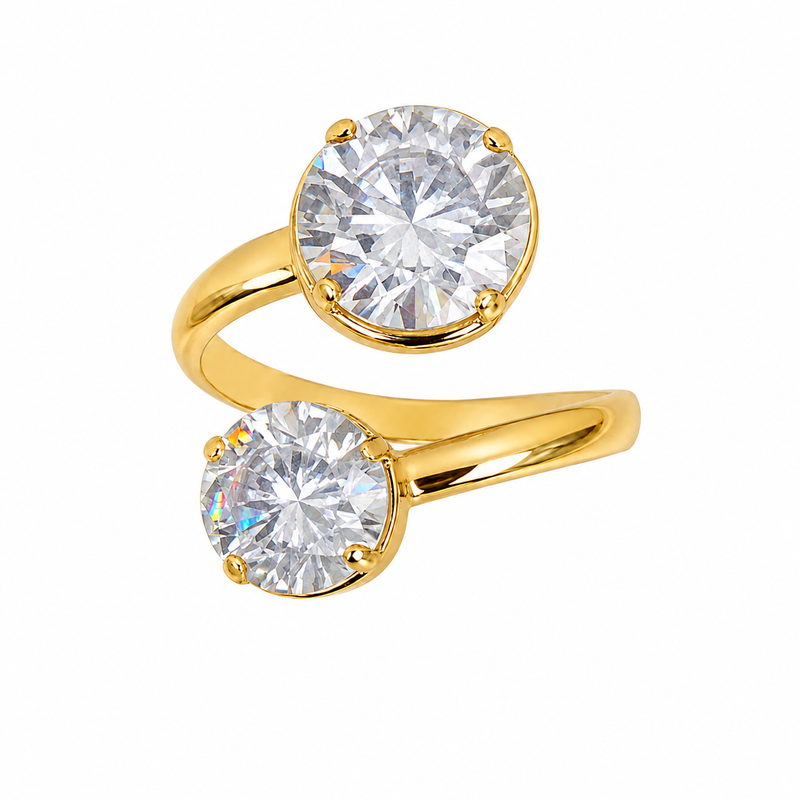 Anel Duas Zircônias (5mm e 8mm) Regulável Ouro 18k