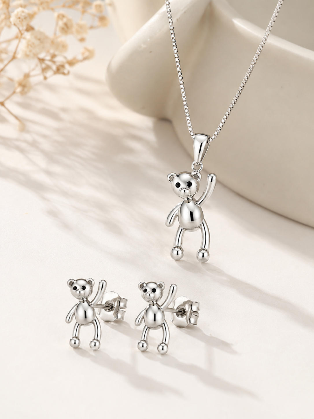 Conjunto Urso Ródio Branco