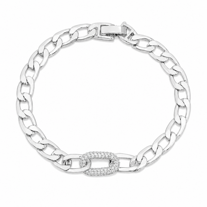 Pulseira Elo Groumet Cravejada Ródio Branco