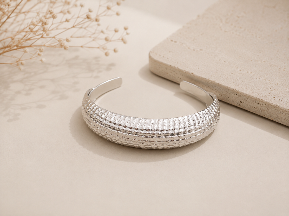 Bracelete Texturizado Ródio Branco