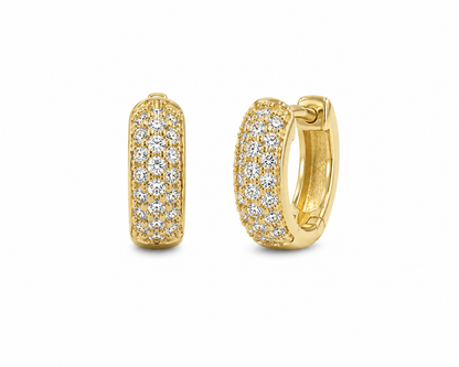 Brinco Argola Cravejada 3 Fileiras Zircônia P Ouro 18k