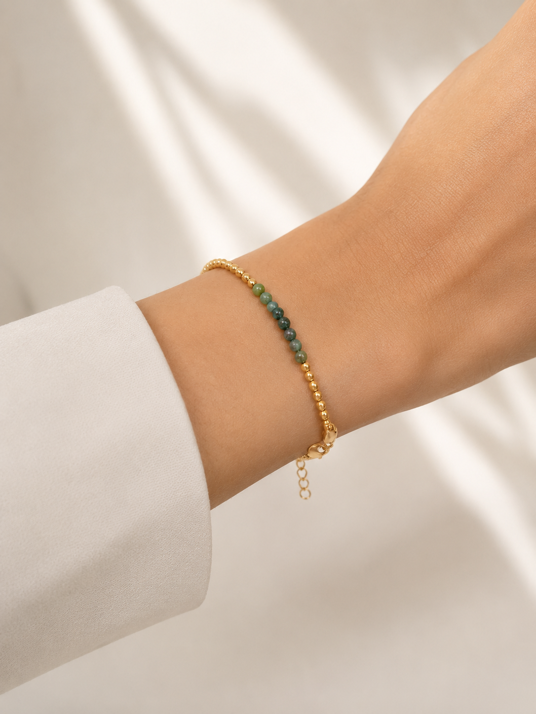 Pulseira Bolinha com Pedra Natural Ouro 18k