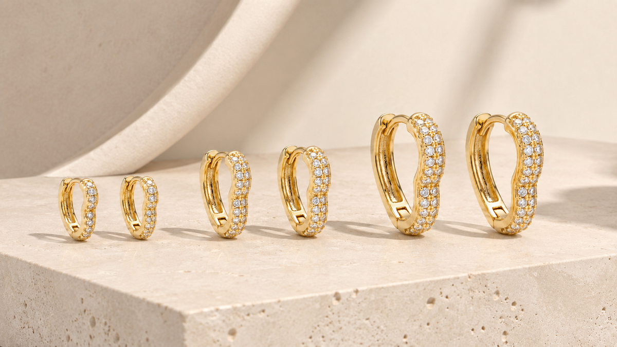 Brinco Trio Zircônia Coração Cravejado Ouro 18k
