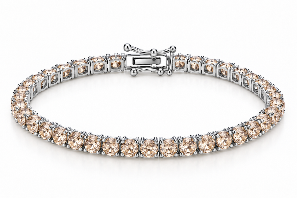 Pulseira Riviera Três Pontas Champagne Ródio Branco