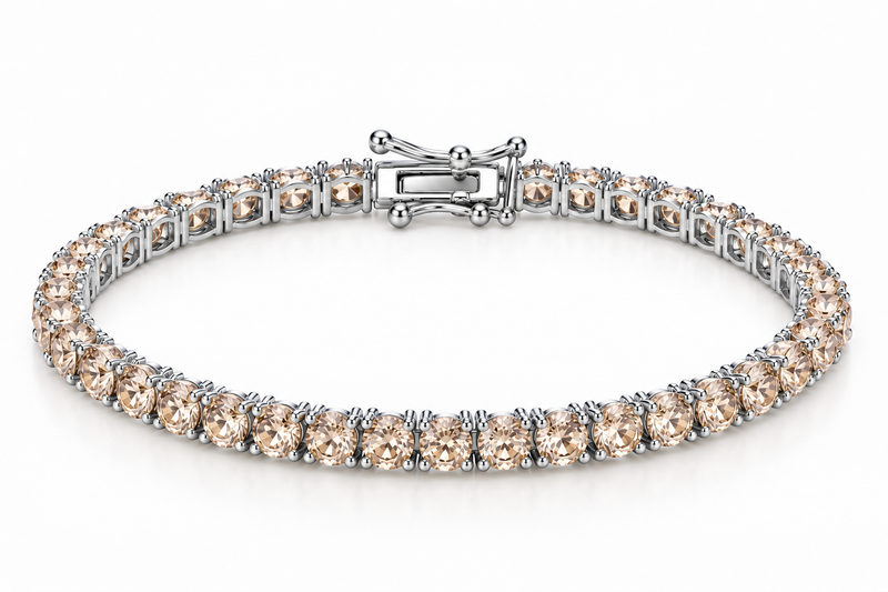 Pulseira Riviera Três Pontas Champagne Ródio Branco