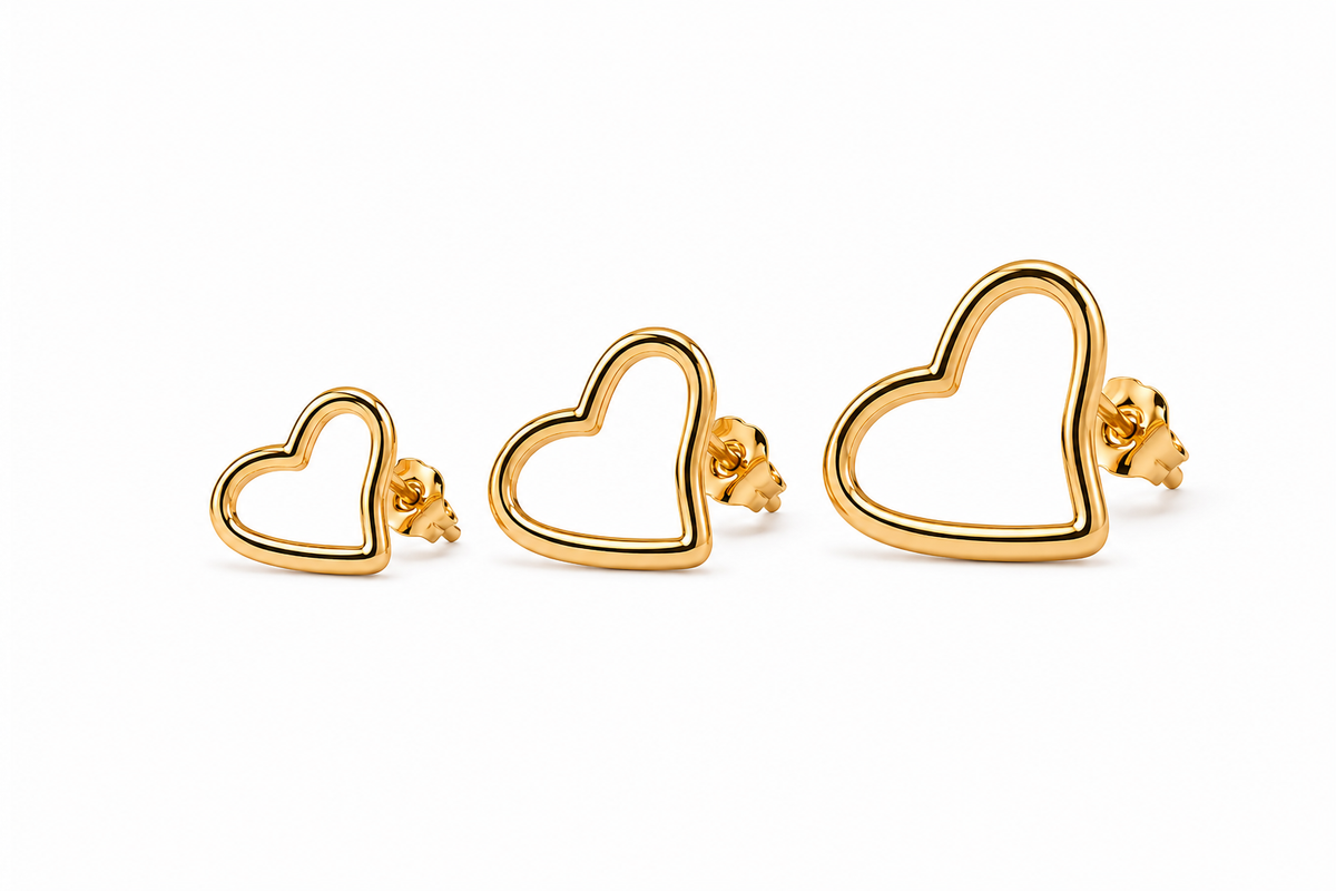 Brinco Trio Coração Corte Laser Ouro 18k