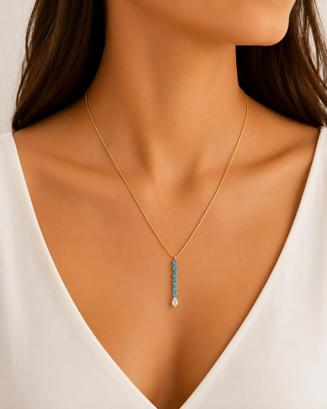 Colar Elegance Azul Tiffany Ouro 18k