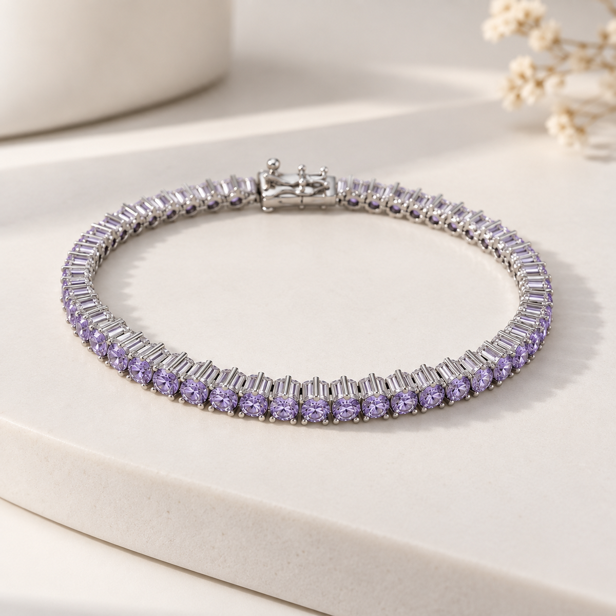 Pulseira Riviera Três Pontas Lilás Ródio Branco